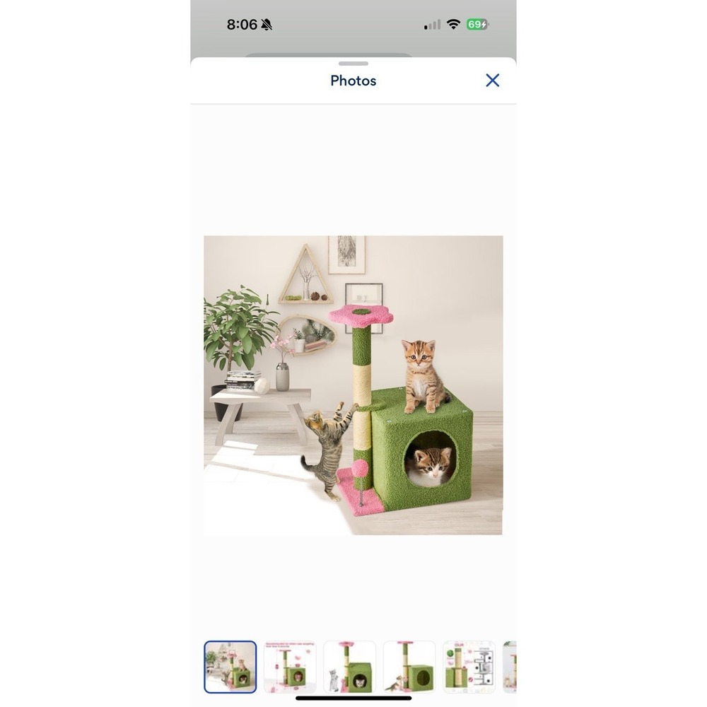 Pink and Green Floral Activity Center 24-in Plush Cat Tree & Condo